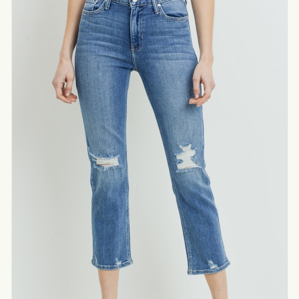 Just Black Denim High‎ Rise Distressed Straight Leg Jeans Blue Size 28 BP279J